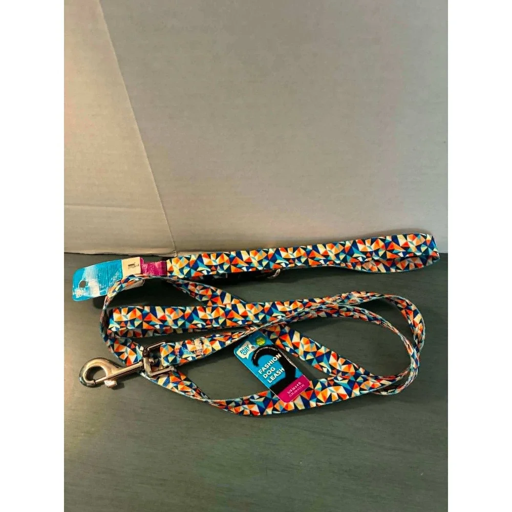 Play On Dog Collar Leash Set Medium Multi Geometric NEW Mosaic Pattern 3/4in